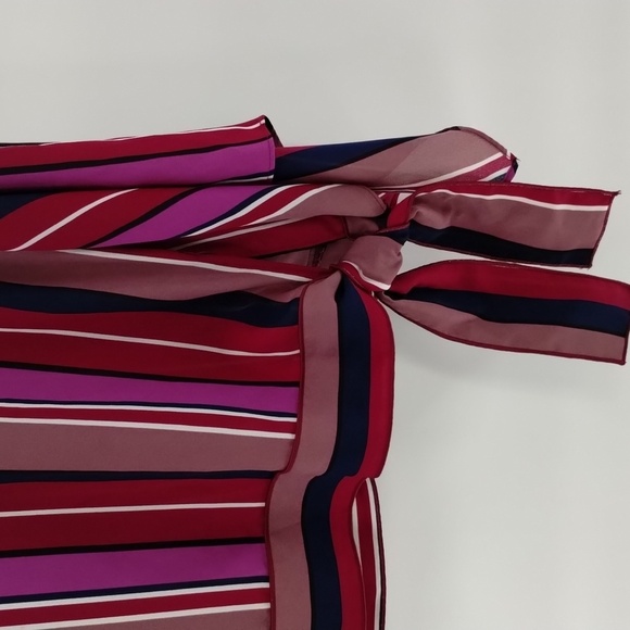 Worthington striped blouse size large maroon pink and tan w tie flutter sleeve - Picture 3 of 12